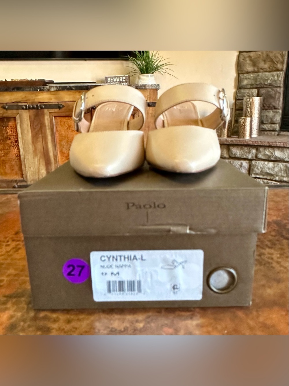 Linea Paolo Cynthia Nude Leather Pointed Toe Buckle Mule Heels - Women’s Size 9